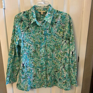 Appleseeds Women’s (S) Blue Crinkled Cotton Tropical Print Button-down Shirt NWT